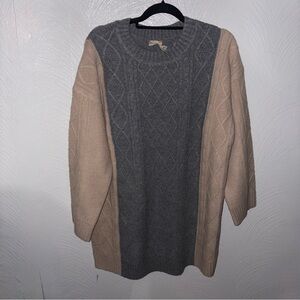 Hem & Thread Cable Knit Gray and Beige Colorblock Sweater Dress Size M NWT